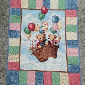 Bears In a Basket Baby Quilt approx 45" X 35"   NEW